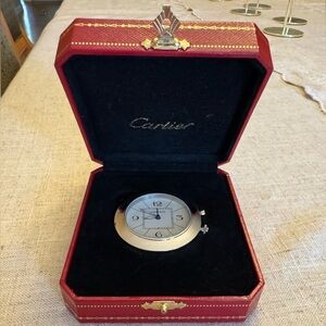 2013 Cartier Pasha Stainless Steel Swiss Made Travel Alarm Desk Clock-New in Box